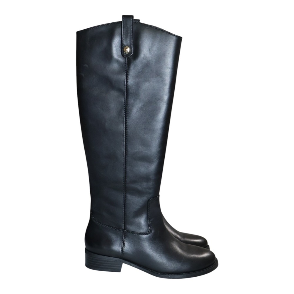 Black Leather Knee High Riding Boots Round Toe Low Block Heel INC Fawne 7.5 M